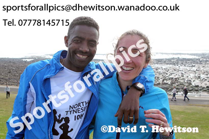 An Elswick Harriers and family double Geremew Tadele and Justina Heslop winners of the North Tyneside 10k Road Race. Photo: David T. Hewitson/Sports for All Pics